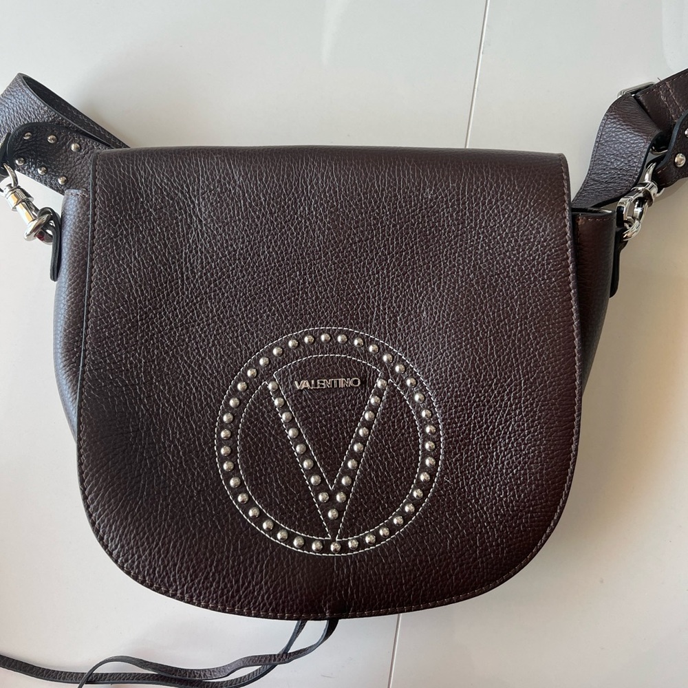 Valentino by Mario Valentino Dark Brown Leather Flap Bag - Picture 2 of 7